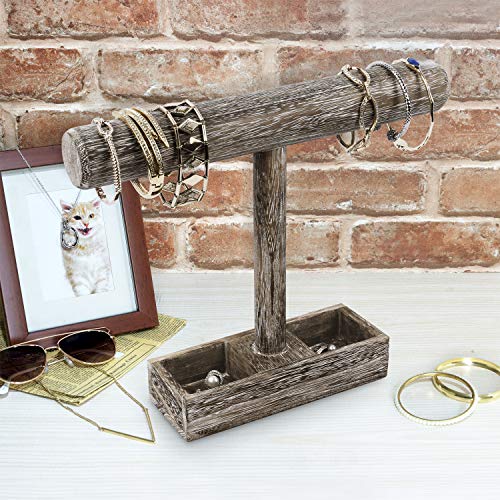 MOOCA 2Pcs Set Bracelet Bangle Holder, Table Top Necklace Wooden Jewelry Display Stand Storage Tray for Home Organization, 11 3/4" W x 2 3/4" D x 9 3/4" H, Coffee - color: 9) Coffee, w/Tray-2pc