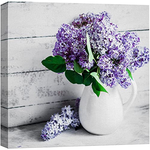 wall26 Canvas Wall Art - Elegant Lilac Light Purple and Pink Flowers in White China Bottle Mordern Home Decoration 12"x12" - color: Artwork - 09, size: 12"L x 12"W