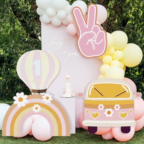 Soulchen 3 Pcs 24 Inch Large Hippie Photo Booth Props Retro Groovy Birthday Party Decorations Boho Bus Peace Sign Hand Rainbow Daisy Frame Backdrop for 60s 70s Hippie Party Supplies - style: Hippie