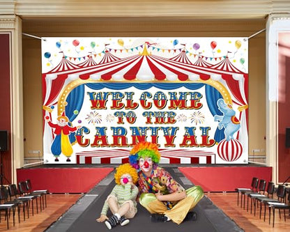 Remagr Large Circus Carnival Backdrop 10 x 8 ft Welcome to The Carnival Banner Backdrop Photo Garage Doors Background for Circus Theme Party Decorations Birthday Party Supplies Photo Props - size: 10 x 8 ft