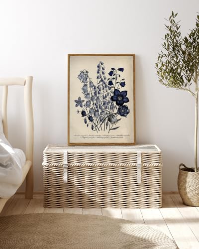 VIYYIEA Vintage Framed Botanical Wall Art Decor, Living Room Bedroom Blue Campanula Pictures Retro Wall Decor, Framed Canvas Prints Artwork, Farmhouse Flower Paintings,12x16 Inch - color: Blue Antique Campanula, size: 16"L x 12"W