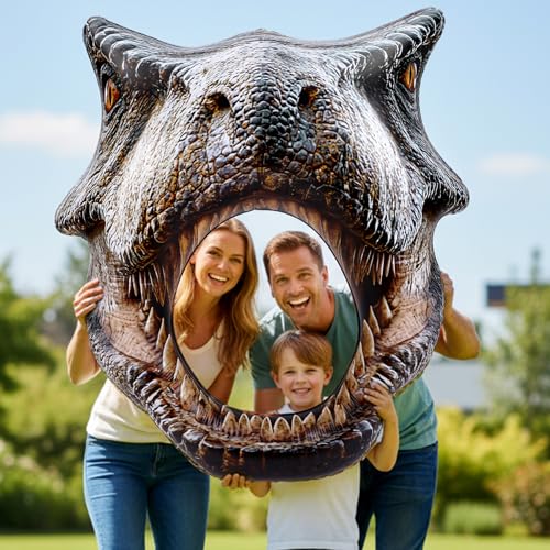 Colingmill Dino Themed Photo Backdrop Dinosaur Head Photos Frame Inflatable Balloon Decorations Hanging Dinosaur Photo Booth Props for Dino Party Decorations Jungle Safari Birthday Party Supplies - style: Dinosaur