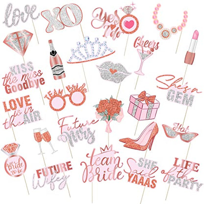 26 Pieces Bridal Shower Wedding Photo Booth Props Bachelorette Photo Props Rose Gold Pink Future Wife Party Decorations for Bridal Shower Out Hen Party Gift Accessories