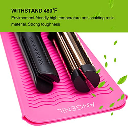 ANGENIL Resistant Silicone Mat Pouch for Hair Straightener Professional Beach Wave Curling Iron 2 in 1, Titanium Ceramic Flat Iron, Curling Wand, Crimper Hair Iron Tools, Food Grade Silicone, Pink - color: Rose Red