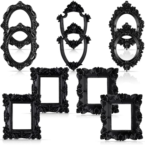 Yalikop 10 Pcs Vintage Mini Picture Frames Small Antique Resin Photo Frame Wall Hanging for DIY Jewelry Display Photography Christmas Photo Holiday Party Decoration (Black) - color: Black