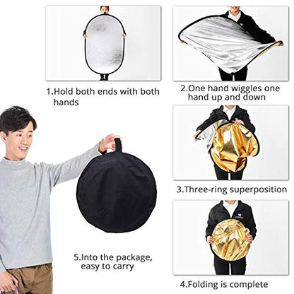 Photography Light Reflector with Clip 5 in 1 Portable 60x90cm/24x35inch Oval Collapsible Multi Disc Photography Studio Photo Camera Lighting Reflector Diffuser - size: open size:60x90cm/24x35inch