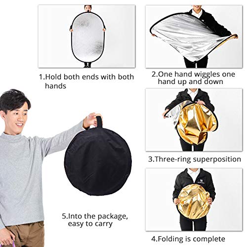 Photography Light Reflector with Clip 5 in 1 Portable 60x90cm/24x35inch Oval Collapsible Multi Disc Photography Studio Photo Camera Lighting Reflector Diffuser - size: open size:60x90cm/24x35inch
