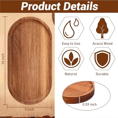 Wood Tray Set of 6, Oval Acacia Wood Serving Board Bulk, Small Charcuterie Boards, Wooden Serving Platters for Cheese Bread Fruit Dessert Tea, Kitchen Dining Catering Trays