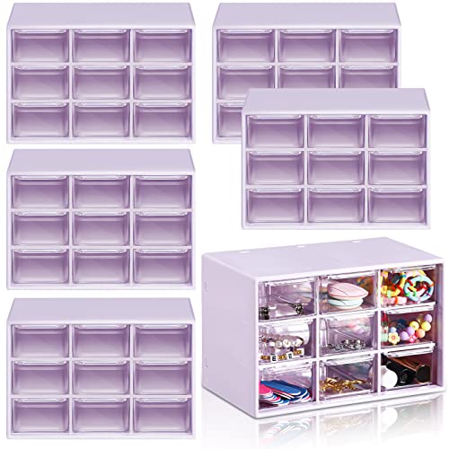 Amyhill 6 Pcs Mini Drawer Organizer Small Organizer with 9 Drawers Plastic Desktop Craft Storage Box for Office Home Room Jewelry Cosmetics Collection(Purple) - color: Purple