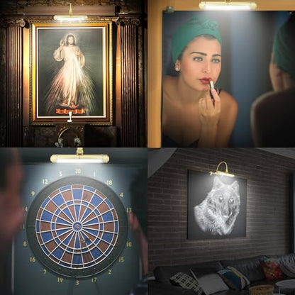 LUXSWAY Wireless Picture Frame Led Lighting,Rechargeable Art Display Lighting Clip on Pictures,Over Painting Lights with Remote,Artwork Lamp with Flexible Neck,28 LEDs 3 Lighting Modes 200LM-Gold - color: G Gold, size: Rechargeable-3 Mode-Flexible Neck