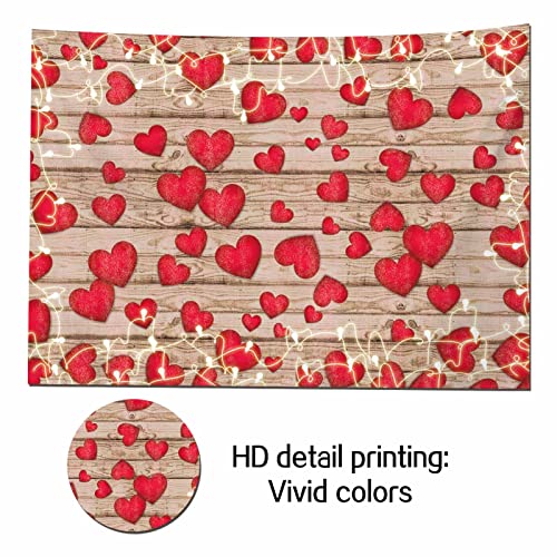Vintage Rustic Wood Glitter Glow Red Love Heart Valentine's Day Theme Photography Backdrop Wedding Anniversary Bridal Shower Mother's Day Photo Background Couple Studio Shoot Props Supplies 7x5ft - size: 7x5 FT