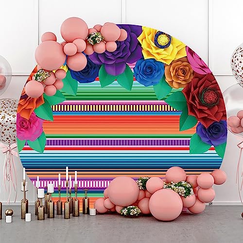 AOFOTO 7x7ft Mexican Fiesta Theme Round Backdrop Colorful Stripes Paper Flower Cinco De Mayo Carnival Mexican Festival Party Decor Photography Background Photo Studio Booth Props Supplies - color: Fiesta C, size: 7x7ft