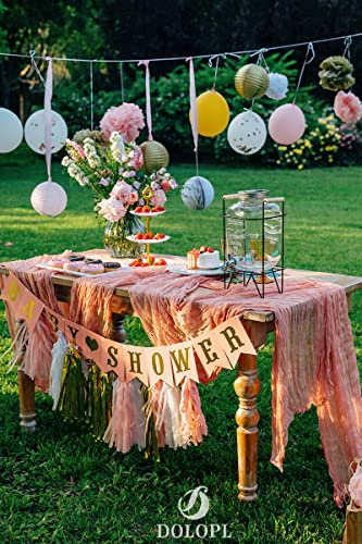 DOLOPL Coral Baby Shower Decorations for Girl Cheesecloth Table Runner 13.3ft Boho Gauze Cheese Cloth Table Runner Rustic Sheer Runner 160inch Long for Wedding Bridal Birthday Party Cake Table - color: Coral