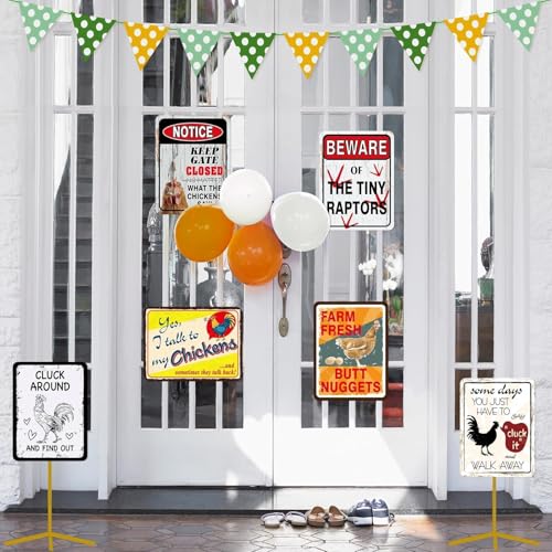 WERNNSAl Chicken Party Decorations - 9PCS Chicken Birthday Party Supplies for Kids Adults Funny Farm Chicken Coop Sign Gift Posters for Door Yard Garden Wall Decor - style: Retro