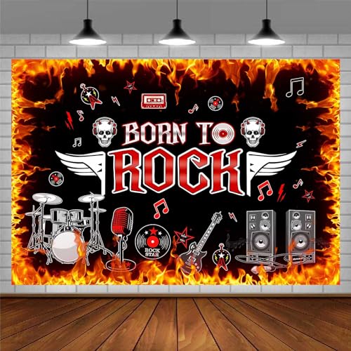 Born to Rock Backdrop, 7x5ft, 1950's Rock 'n' Roll Flame Photography Background Party Supplies Birthday Decor Banner Photo Booth Props BJOKPR0275 - size: 7x5