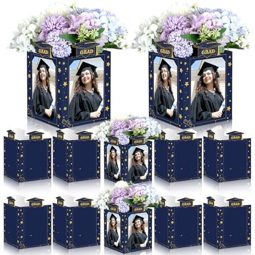Spiareal 6 Pcs Graduation Photo Centerpieces for Table Class of 2026 Graduation Decorations 6 Inch Picture Display Frame Hollow Picture Props Box for 2026 Congrats Grad Party Favors(Blue) - color: Blue