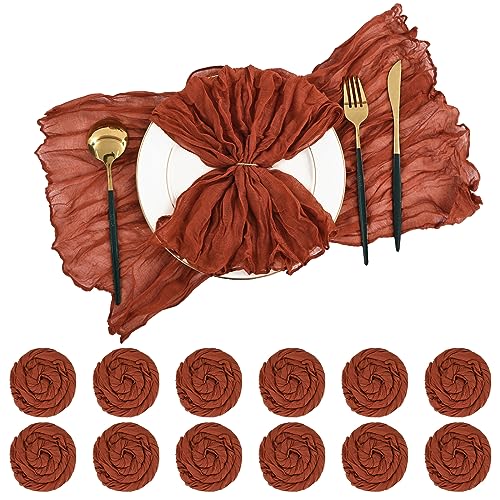 Terracotta Gauze Cheesecloth Napkins Set of 42,Wrinkled Rustic Boho Dinner Napkins Bulk 20 x 20 Inch Soft Cotton Decorative Table Napkins for Wedding/Dinner/Family Everyday Use/Parties(Terracotta) - color: Terracotta, size: 20" x 20" (Set of 42)