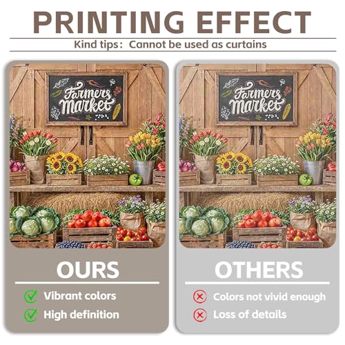 8x6ft Fabric Farmers Market Backdrop Fresh Vegetables Flowers Wooden Barn Spring Photography Background Baby Shower Birthday Party Decorations Photo Banner Props - size: 8'x6'
