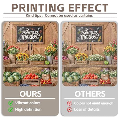 7x5ft Fabric Farmers Market Backdrop Fresh Vegetables Flowers Wooden Barn Spring Photography Background Baby Shower Birthday Party Decorations Photo Banner Props - size: 7'x5'