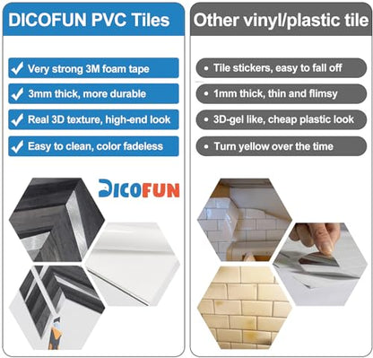 DICOFUN 10-Sheet Herringbone Peel and Stick Backsplash for Kitchen, Black & Grey Wood Look PVC Mixed Metal Chevron Stick on Backsplash Wall Tiles - color: Black Wood and Metal Silver, size: 10 Sheets, 12"x12"x0.12"