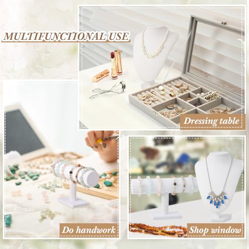 Huquary 6 Pcs Velvet Jewelry Display Set Necklace Display Stand T Bar Bracelet Holder Jewelry Bust for Home Store Trade Show(White) - color: White