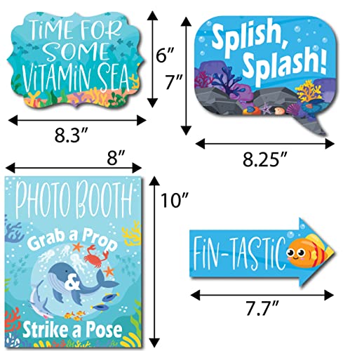 Under The Sea Photo Booth Props - 41-pc Photobooth Kit with 8 x 10-Inch Sign, 60 Adhesive Pads, 45 Sticks - Under The Sea Decorations - Under The Sea Party Decorations