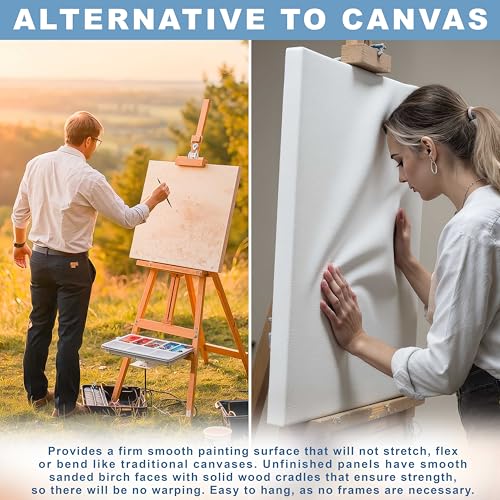 U.S. Art Supply 10" x 10" Unfinished Cradled Wood Panels for Painting, Studio 3/4" Deep (4 Pack) - Artist Depth Birch Wooden Wall Canvases - Mixed-Media Craft, Acrylic, Oil, Encaustic, Paint Pouring - size: 10" x 10", style: Square