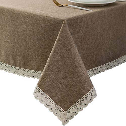 EHouseHome Faux Linen Tablecloth with Lace Trim - Waterproof/Spill Proof/Stain Resistant/Wrinkle Free/Oil Proof - for Banquet, Parties, Dinner,Kitchen,Wedding,Coffee,Holiday,Flax,Rectangle 52x70Inch - color: Flax, size: 70" x 52" (Rectangular)