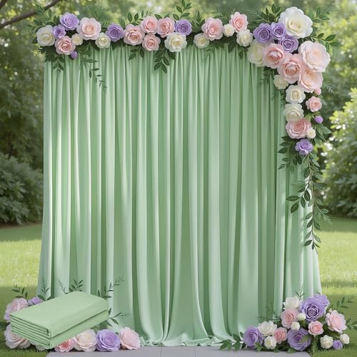 Wokceer Sage Green Backdrop Curtain for Wedding Parties 2 Pack 10x8FT Wedding Curtains Photo Backdrop Drapes Polyester for Photoshoot Baby Shower Birthday Party Curtains Background 4 Panels 5x8FT - color: Sage Green, size: (2 Pack)10FTx8FT