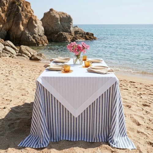 Solino Home Linen White Square Tablecloth 52 x 52 Inch - 100% Pure Linen Table Throw - Fete, Machine Washable Table Cloth for Mothers Day, Spring, Summer, Memorial Day - color: 01: White, size: 52" x 52" (Square)
