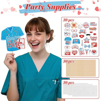 WILDREEDS 30pcs Nurse Photo Booth Props Nurse Graduation Party Decoration Photo Booth Props Nurse Selfie Props - color: Nurse