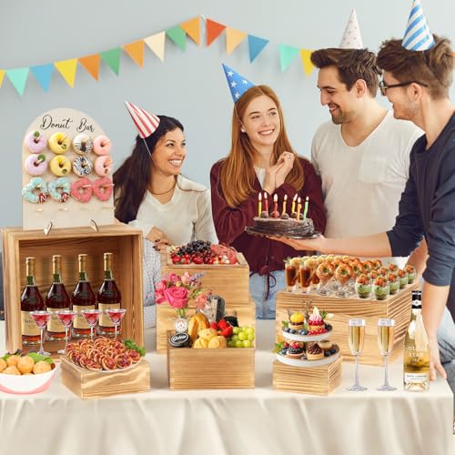 8-Pack Pine Wood Buffet Risers, Multi-Size Nesting Cube Food Display Stands for Buffet Table & Catering, Hollow Bottoms Food Risers for Multi-Level Buffet Presentation - color: Classic