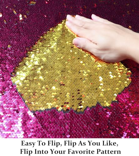 DUOBAO 36" Wide Reversible Fuchsia/Gold Sequin Fabric | Sparkling Mermaid Sequins for Crafts, Costumes, Event Backdrops | Non-Slip Backing, Premium DIY Material by The Yard - color: Fuchsia to Gold, size: 1 Yard