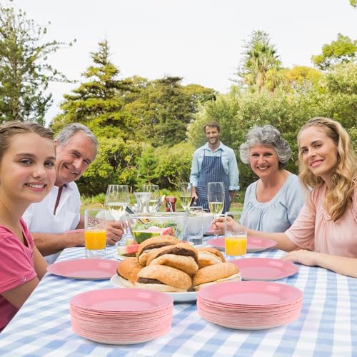 Breroa 72 Pieces Pink Paper Plates 7 Inch Bulk Paper Plates Disposable Round Dessert Plate Heavy Duty Solid Color Plate Table Decors Party Supply for Birthday Party, Dinner Table, Wedding - color: Pink