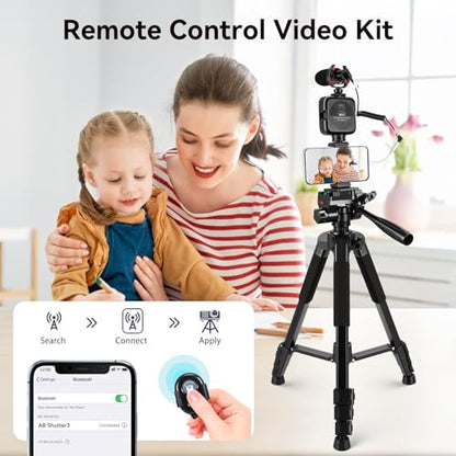 Vlogging Kit for iPhone, Android, YouTube Starter kit Content Creator Equipment with 60'' Extendable Fullsize Tripod, Soft Light and Shotgun Microphone for Vlogging, YouTube, TikTok