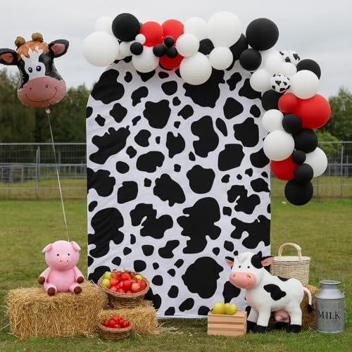 HUAYI Cow Pattern Arch Backdrop Cover Girl Pink Farm Parties Chiara Backdrops Decorations Arched Wall Covers Stands Display Props Farm Party Banner GX238 2.5ft * 6ft - color: Gx238-arch Cover, size: W2.5ft by H6ft (75cm by 180cm)