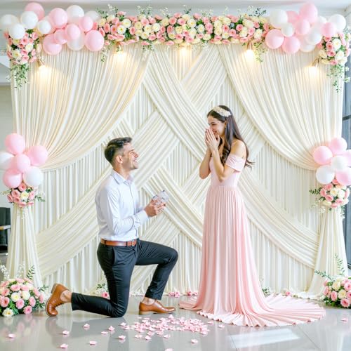 10ft x 7ft Ivory Backdrop Curtain for Wedding Ivory Wrinkle Free Backdrop Drapes Panels for Parties Baby Shower Bridal Shower Birthday Photo Photography Polyester Fabric Background Decoration - color: Ivory, size: 10FTx7FT (W5'xH7', 2 Panels)
