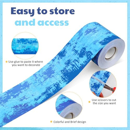 Zonon 65 Feet Blue Bulletin Board Borders Decorations for Classroom Straight Die Cut Border Trim Rolled Ocean Chalkboard Trim for Back to School Blackboard Desk Decor