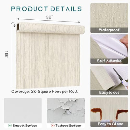 VEELIKE 32''x118'' Ecru White Grasscloth Wallpaper Textured Peel and Stick Cream Grass Cloth Wallpaper for Bedroom Bathroom Living Room Removable Linen Vinyl Self Adhesive Grasscloth Contact Paper - color: Ecru White, size: 32" x 118"