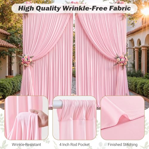 8ftx10ft Wrinkle Free Pink Backdrop Curtain - 10 Feet Photography Backdrop Drapes, Silky Polyester Back Drop Cloth for Wedding Baby Shower Balloon Arch Background - color: Pink, size: 8FTx10FT (W4'xH10', 2 Panels)
