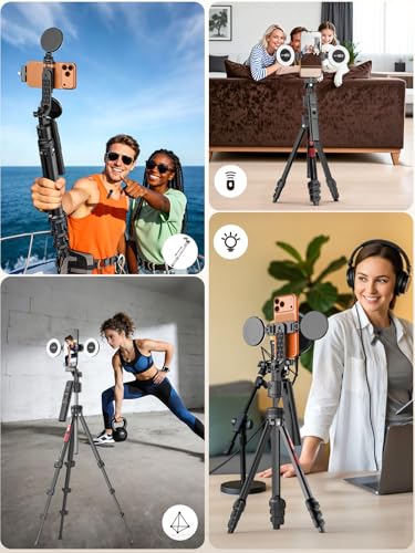 USKEYVISION Vlogging Kit for iPhone&Android w/Fill Light,Remote&Wireless Microphones,YouTube Starter Kit Content Creator Essentials,Auto Face Tracking Camera Mount Tripod for TikTok Video Recording - style: Vlogging Kit-B