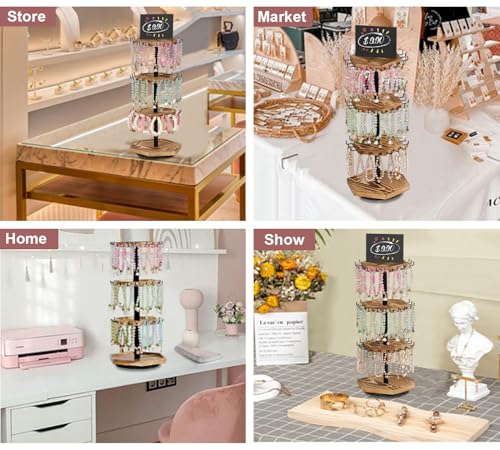 Rotating Bracelet Holder,4 Tier Bracelet Display Stand,Hexagon Bracelet Organizer,Wood Bangle Organizer,Jewelry Display for Vendors for Store,Show, Home Use
