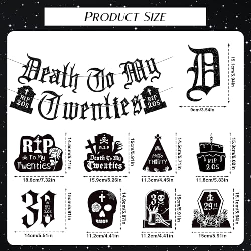 Death to My 20s Decorations - 14pcs Black 30th Birthday Party Decorations Banner Hanging Swirls Rip to My 20s Birthday Decor Party Ceiling Supplies Women Men Funeral for My Youth Party Decor - style: Death to My 20s