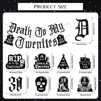 Death to My 20s Decorations - 14pcs Black 30th Birthday Party Decorations Banner Hanging Swirls Rip to My 20s Birthday Decor Party Ceiling Supplies Women Men Funeral for My Youth Party Decor - style: Death to My 20s