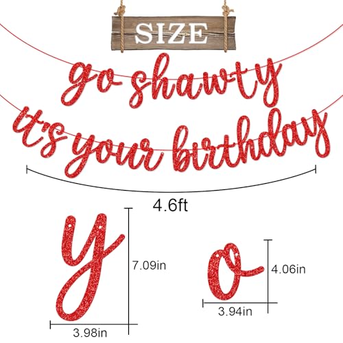 Go Shawty It's Your Birthday Banner, Hip Hop Birthday Party Decorations Supplies, Rap Theme Bday Bunting Sign, Pre-strung, Photo Props (Red) - color: Red