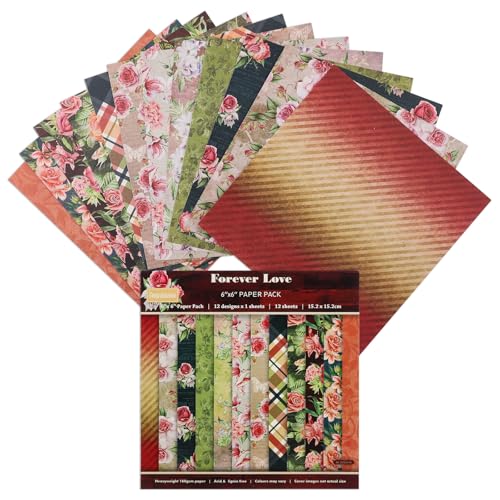 12 Sheets Scrapbook Paper Pads, 12Designs 6"x6" Single Sides Patterned CardStock Papers, 160gsm Decorative Background Craft Paper, Scrapbooking Pad for Card Making DIY Projects (Forever Love Floral) - color: Forever Floral