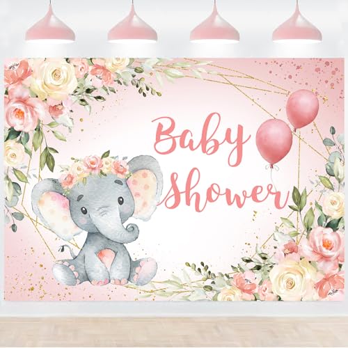 InMemory Pink Elephant Baby Shower Backdrop Watercolor Flower It's A Girl Oh Baby Shower Party Decorations Photography Background Floral Sweet Little Peanut is On The Way Banner 7x5ft - color: Pink, size: 7x5ft