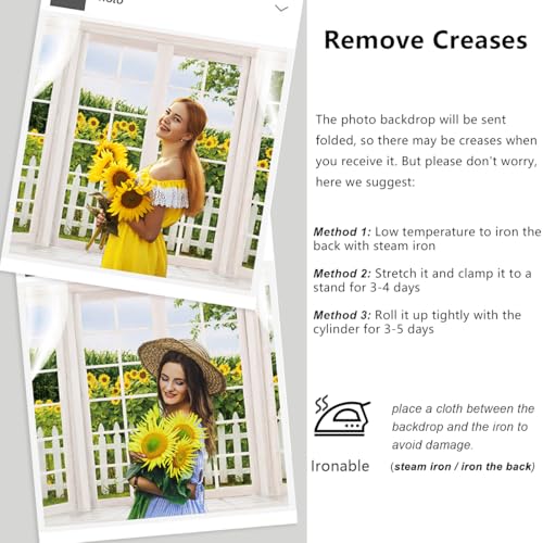 YongFoto 8x6ft Spring Window Scenery Backdrop Yellow Sunflower Rustic Wood Fence Countryside Garden Nature Landscape Girl Woman Birthday Party Wedding Kids Adults Portrait Photo Studio Props - color: Green 1, size: 8x6ft