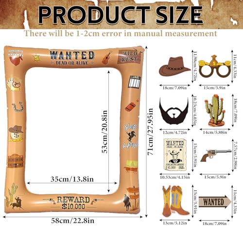 Western Cowboy Cowgirl Photo Booth Props Inflatable Frame, 17Pcs Wild West Themed Party Decoration with Large Inflatable Selfie Frames for Country Rustic Cowboy Party Selfie Supplies - size: Western Cowboy Inflatable Frame