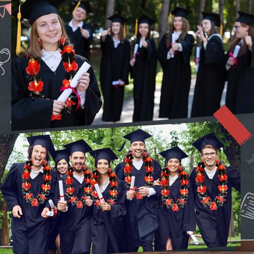 Sherr 24 Pcs LED Light Up Hawaiian Leis Flower Necklaces, Black and Red Artificial Flower Garlands for Graduation Party, Luau, Wedding, Festival Night Accessories - color: Black Red